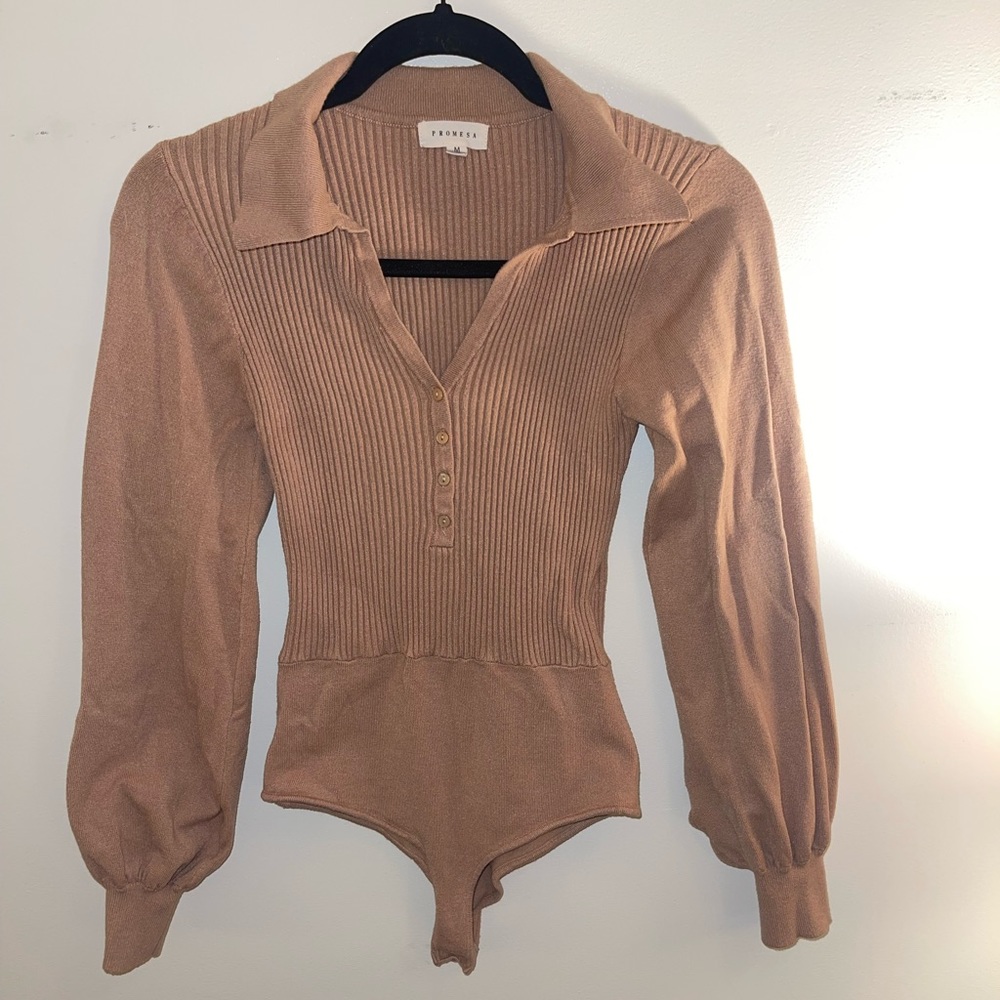 Long Sleeve Collared Ribbed Body Suit